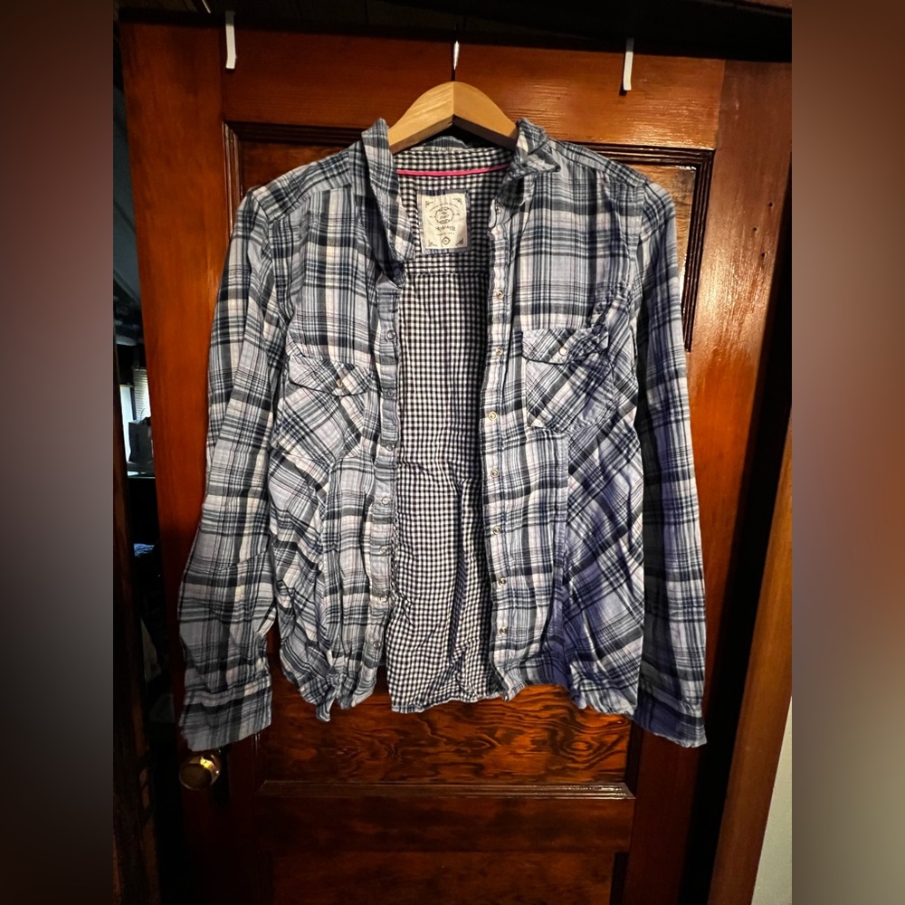 Style & Co Blue Plaid Button-Up Shirt